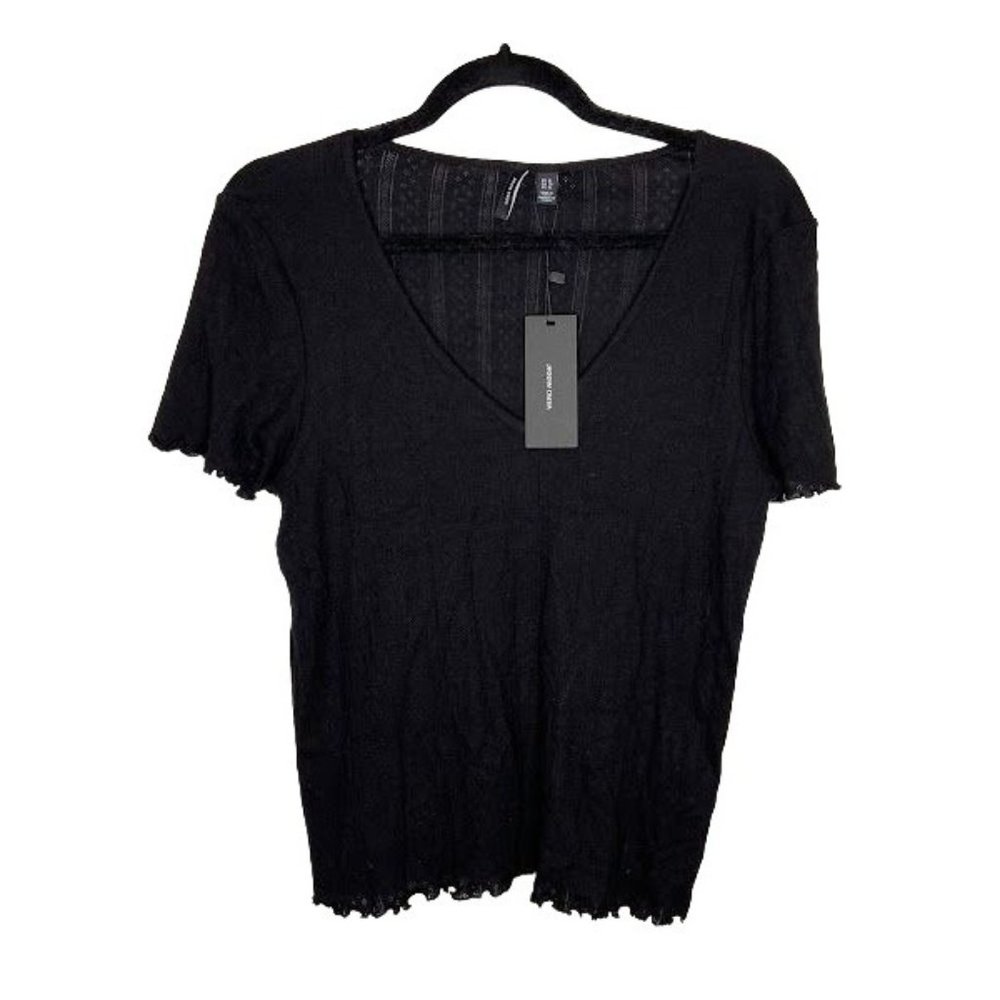 NWT Vero Moda Womens XL Pull Over V Neck Lettuce Top Black